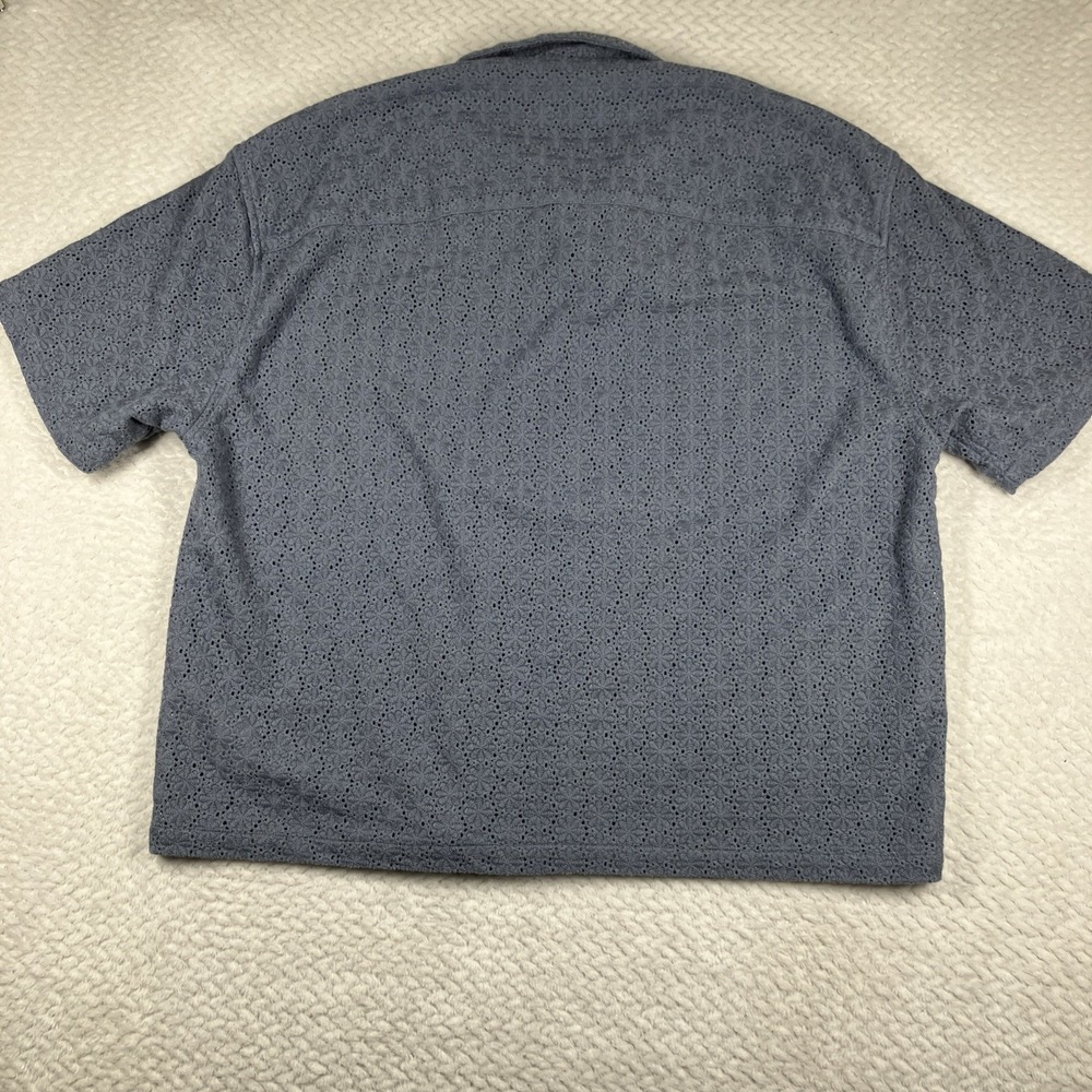 Abercrombie & Fitch Cropped Mens L Camp Collar Eyelet Lace Short Sleeve Blue - Picture 2 of 12